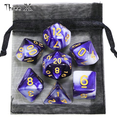DND polyhedral dice set Polyhedral Dice Set with Pouch Double-Colors Gold Numbers of D4 D6 D8 D10 D% D12 D20 for DNDGame RPG Table Games