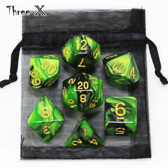 DND polyhedral dice set Polyhedral Dice Set with Pouch Double-Colors Gold Numbers of D4 D6 D8 D10 D% D12 D20 for DNDGame RPG Table Games