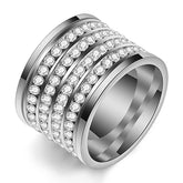 FASHION JEWELRY Fashion shining full 4 Row Crystal rhinestone Jewelry Ring Gold Color Stainless Steel Couple Wedding rings for men and Women
