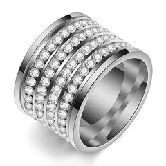 FASHION JEWELRY Fashion shining full 4 Row Crystal rhinestone Jewelry Ring Gold Color Stainless Steel Couple Wedding rings for men and Women
