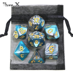 DND polyhedral dice set Polyhedral Dice Set with Pouch Double-Colors Gold Numbers of D4 D6 D8 D10 D% D12 D20 for DNDGame RPG Table Games