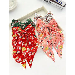 Polyester fiber hairpin 1pc Christmas Bowknot Long Tail Hair Clip, Polyester Fiber Material, Fashionable & Casual Hair Accessory, Suitable For Daily Com