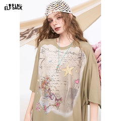 100%POLYESTER WOVEN LADIES DRESSES ELFSACK 2025 Summer New Arrivals Mesh Printed Short Sleeve Casual Dress For Women