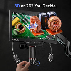 Handheld Video Magnifier TOMLOV TM3K-3D Max 10" Digital Soldering Microscope 2000X Magnetic Dual Lens 3K Video Coin Microscopio with Flex Arm Repair Mat