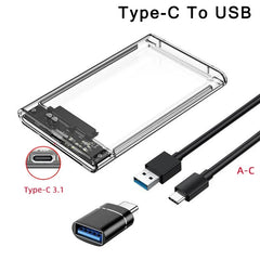 PLASTIC HARD DRIVE BOXES FOR HARDDISK USB 3.0/Type C to SATA III Hard Disk Case for 2.5 inch HDD SSD External Hard Drive Enclosure Harddisk Boxs Support UASP HDD Box