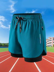 100% Polyester Men shorts Summer Men Running Shorts Fitness Gym Training 2 in 1 Sports Shorts Quick Dry WorkoutJogging Double Deck Shorts