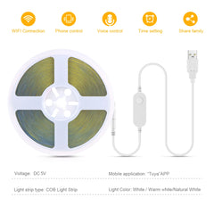 silicone TV light Strip DC5V Tuya Smart WiFi COB USB LED Strip Light 320leds/M Silica Gel Tube LED Lights Tape Bedroom Wall Kitchen Cabinet Backlighting
