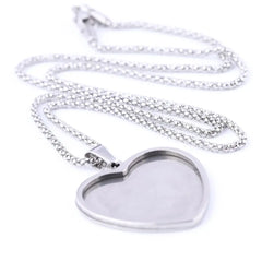 STEEL BASE 5pcs Stainless Steel Pendant Base Setting Fitting 25mm Heart Cabochon Trays Diy Blank 53cm long chain Necklace Bezels