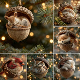 6pcs Kits Forest Animal Acorn Ornaments 2D Flat Hanging Statue for Home Decor Cozy Forest Christmas Ornaments 2D-Acrylic Decor
