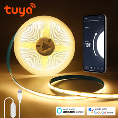 silicone TV light Strip DC5V Tuya Smart WiFi COB USB LED Strip Light 320leds/M Silica Gel Tube LED Lights Tape Bedroom Wall Kitchen Cabinet Backlighting