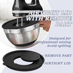 8pcs Mixing Bowls with Airtight Lids Stainless Steel Mixing Bowl Set, Attachments Bottoms, Black Kitchen Bowls, Baking Serving