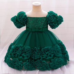 dacron WEDDING DRESS Baby Girl Sequin Flower Dresses Christmas Wedding Lace 1st Birthday Party Dress for Kids Toddler Children Formal Evening Costume