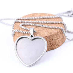 STEEL BASE 5pcs Stainless Steel Pendant Base Setting Fitting 25mm Heart Cabochon Trays Diy Blank 53cm long chain Necklace Bezels