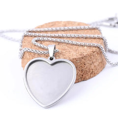 STEEL BASE 5pcs Stainless Steel Pendant Base Setting Fitting 25mm Heart Cabochon Trays Diy Blank 53cm long chain Necklace Bezels