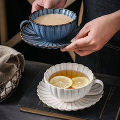 ceramics cup Japanese Ceramic Coffee Mug Creative Chrysanthemum Shaped Coffee Cup Saucer Set Simple Retro Afternoon Tea Cup