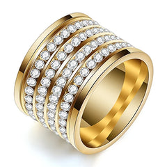 FASHION JEWELRY Fashion shining full 4 Row Crystal rhinestone Jewelry Ring Gold Color Stainless Steel Couple Wedding rings for men and Women