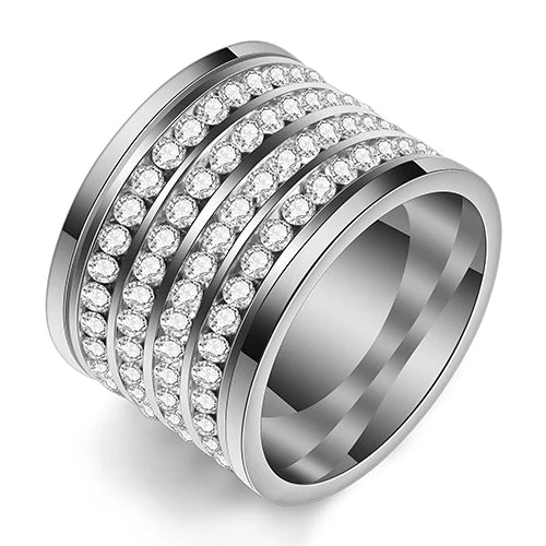 FASHION JEWELRY Fashion shining full 4 Row Crystal rhinestone Jewelry Ring Gold Color Stainless Steel Couple Wedding rings for men and Women
