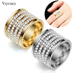 FASHION JEWELRY Fashion shining full 4 Row Crystal rhinestone Jewelry Ring Gold Color Stainless Steel Couple Wedding rings for men and Women