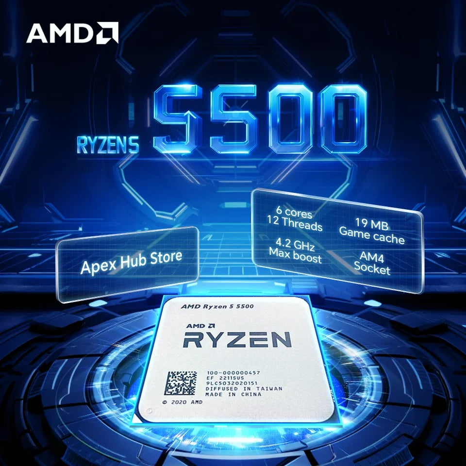 Data processor NEW AMD Ryzen 5 5500 6-Core 12-Thread AM4 Applicable to B550 3.6GHz 65W 7NM L3=16M R5 5500 Gaming Processor DDR4 No Fan