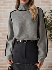 Autumn Winter Women Turtleneck Sweaters 2025 Casual Striped Long Sleeved Knitted Pullovers Regular Jumpers Streetwear Pullovers