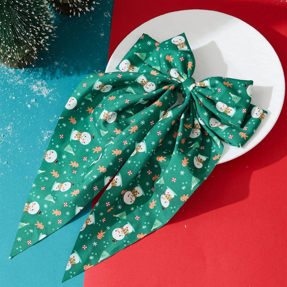 Polyester fiber hairpin 1pc Christmas Bowknot Long Tail Hair Clip, Polyester Fiber Material, Fashionable & Casual Hair Accessory, Suitable For Daily Com
