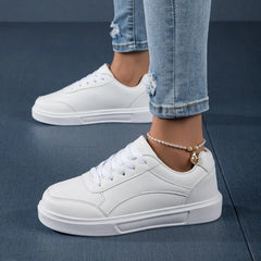 FABRIC LADY SHOES YRZL White Shoes Women Sneakers High Quality Waterproof Leather Casual Ladies Shoes Trend Flat White Tennis Shoes for Woman