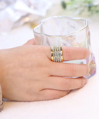 FASHION JEWELRY Fashion shining full 4 Row Crystal rhinestone Jewelry Ring Gold Color Stainless Steel Couple Wedding rings for men and Women