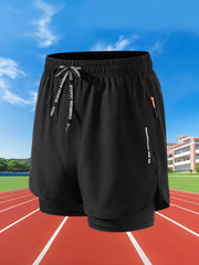 100% Polyester Men shorts Summer Men Running Shorts Fitness Gym Training 2 in 1 Sports Shorts Quick Dry WorkoutJogging Double Deck Shorts