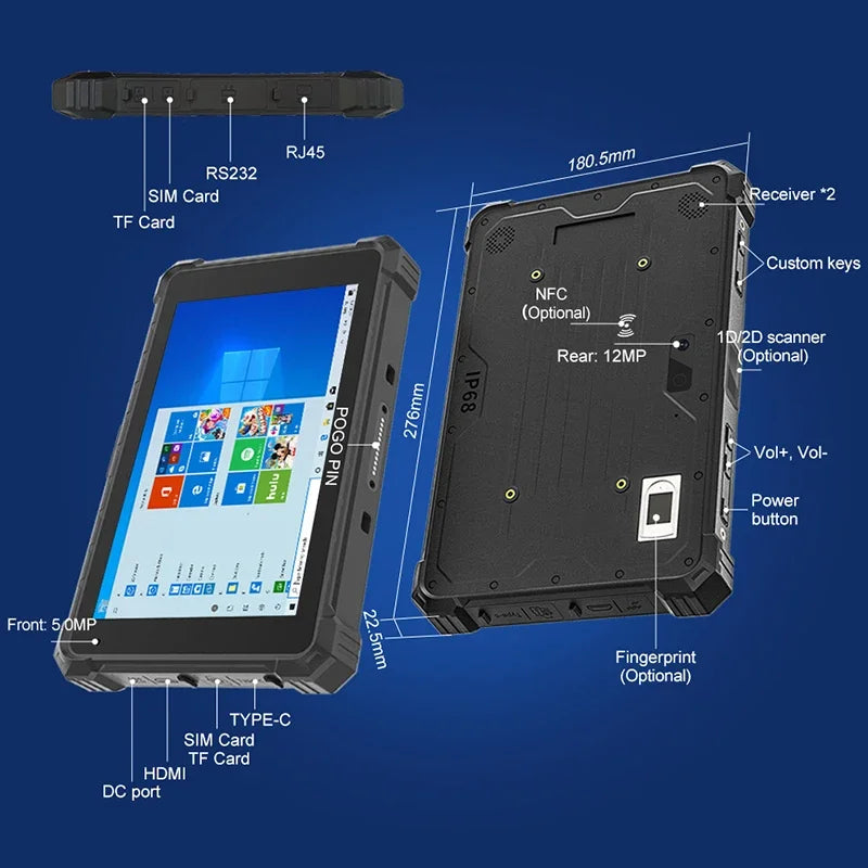 13.3IN RUGGED TABLET Intel i7-10510Y 16GB/256GB Rugged Win10 Tablet - IP68 Waterproof | 4G LTE + RJ45/RS232/HDMI | Barcode Scanner