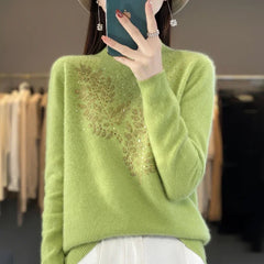 Ladies Knitted Sweaters Women Sweaters Thick Warm Autumn Winter Mock Neck Fashion Pullovers Long Sleeve Basic Jumper Knit Bottoming Shirt Korean Sweater