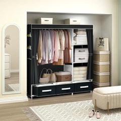 New Upgrade Portable Wardrobe Clothes Organizer for Home Bedroom Clothes Closet with 3 Drawers and 4 Shelves Clothes Storage