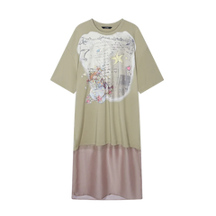 100%POLYESTER WOVEN LADIES DRESSES ELFSACK 2025 Summer New Arrivals Mesh Printed Short Sleeve Casual Dress For Women