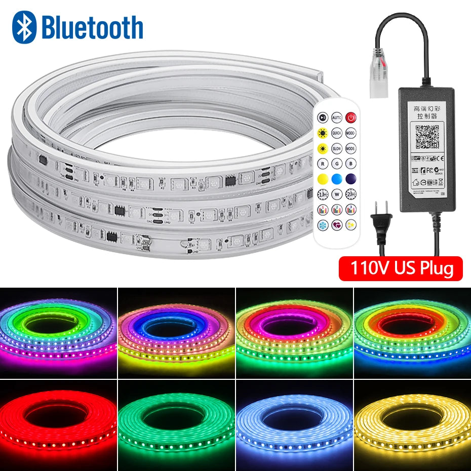 SILICONE LED STRIP LIGHT KIT USE FOR LIGHTING 1-50M RGBIC Led Strip Light 110V 220V 60Leds/m Smart Bluetooth Remote Control Waterproof IP67 Dream Color Flex Tape Strip Lamp