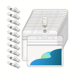 REUSABLE NAME BADGES 10set ID card holder and badge holder, transparent horizontal name mark with metal clip