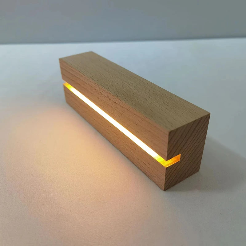 AAA Battery Powered 5.9 Inch Wood Base Led Light Display Stand for Custom Acrylic Night Lamp Resin Glass Art DIY