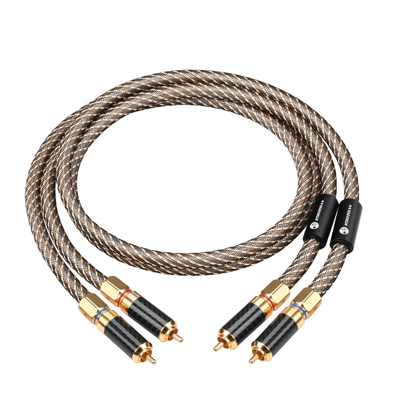 One Pair HiFi RCA Audio Cable High Purity OFC Silver Plated 2RCA to 2RCA Male to Male Connector HiFi Cable for Speaker Amplifier