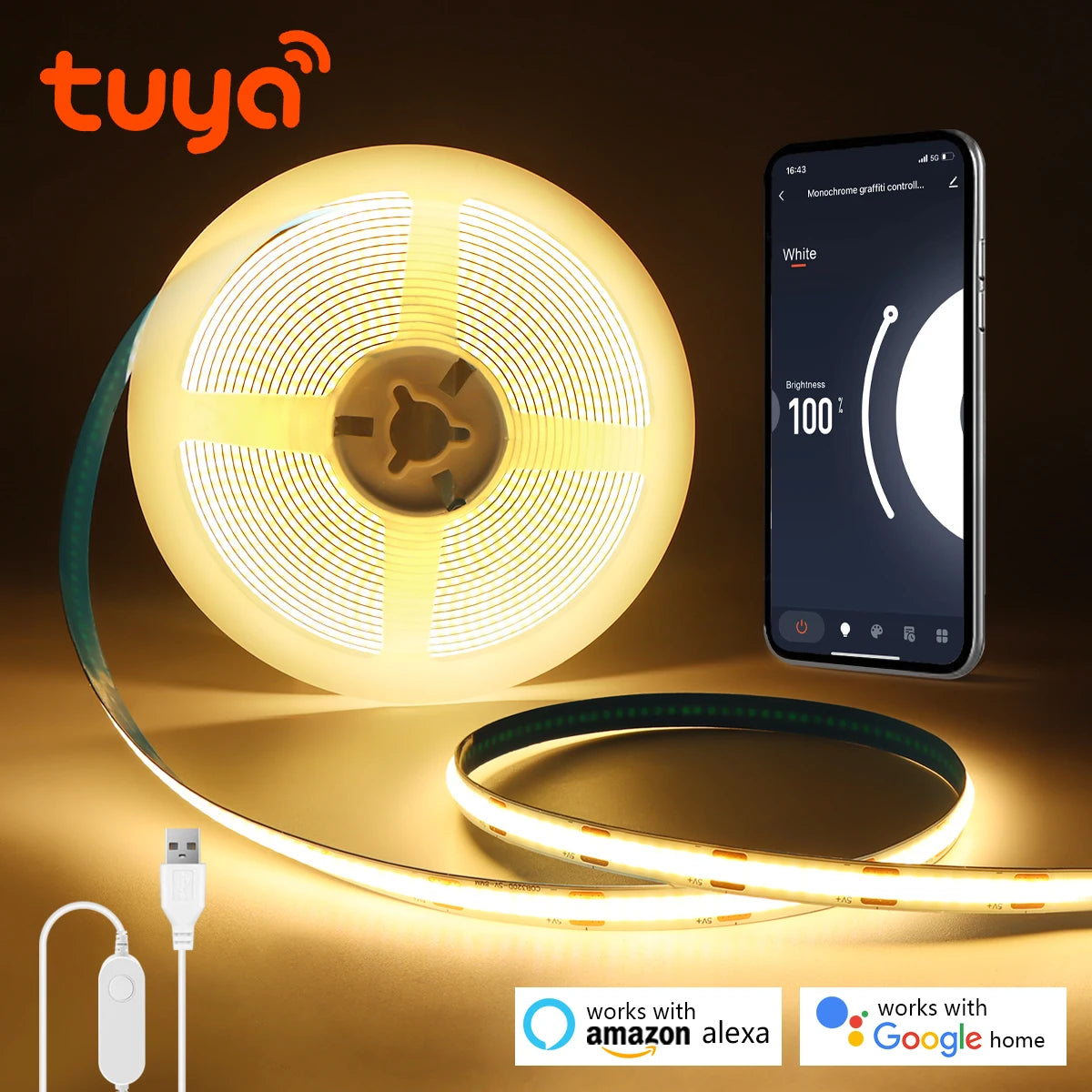 silicone TV light Strip DC5V Tuya Smart WiFi COB USB LED Strip Light 320leds/M Silica Gel Tube LED Lights Tape Bedroom Wall Kitchen Cabinet Backlighting