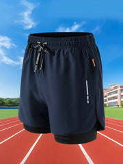 100% Polyester Men shorts Summer Men Running Shorts Fitness Gym Training 2 in 1 Sports Shorts Quick Dry WorkoutJogging Double Deck Shorts