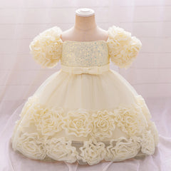 dacron WEDDING DRESS Baby Girl Sequin Flower Dresses Christmas Wedding Lace 1st Birthday Party Dress for Kids Toddler Children Formal Evening Costume