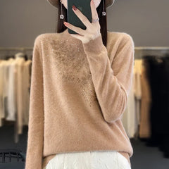 Ladies Knitted Sweaters Women Sweaters Thick Warm Autumn Winter Mock Neck Fashion Pullovers Long Sleeve Basic Jumper Knit Bottoming Shirt Korean Sweater