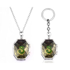 NECKLACE,KEYCHAIN 2pcs Magic Horcrux of Salazar Slytherin's Locket Pendant Necklace Keychain Cosplay Jewelry For Men Women Kids Fans