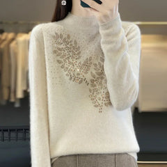 Ladies Knitted Sweaters Women Sweaters Thick Warm Autumn Winter Mock Neck Fashion Pullovers Long Sleeve Basic Jumper Knit Bottoming Shirt Korean Sweater