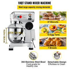 Metal Processor SucceBuy 10- 30L Electric Dough Machine Stainless Steel Commercial Cream Egg Whisk Mixer Processor Kitchen Food Stand Blender