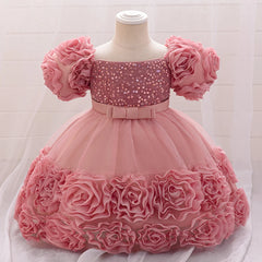 dacron WEDDING DRESS Baby Girl Sequin Flower Dresses Christmas Wedding Lace 1st Birthday Party Dress for Kids Toddler Children Formal Evening Costume