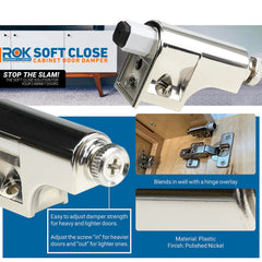 Hardware Soft Close Damper for Cabinet Doors Compact SoftClose Cabinet Adapter Hardware Hinge Polished Nickel SCD103