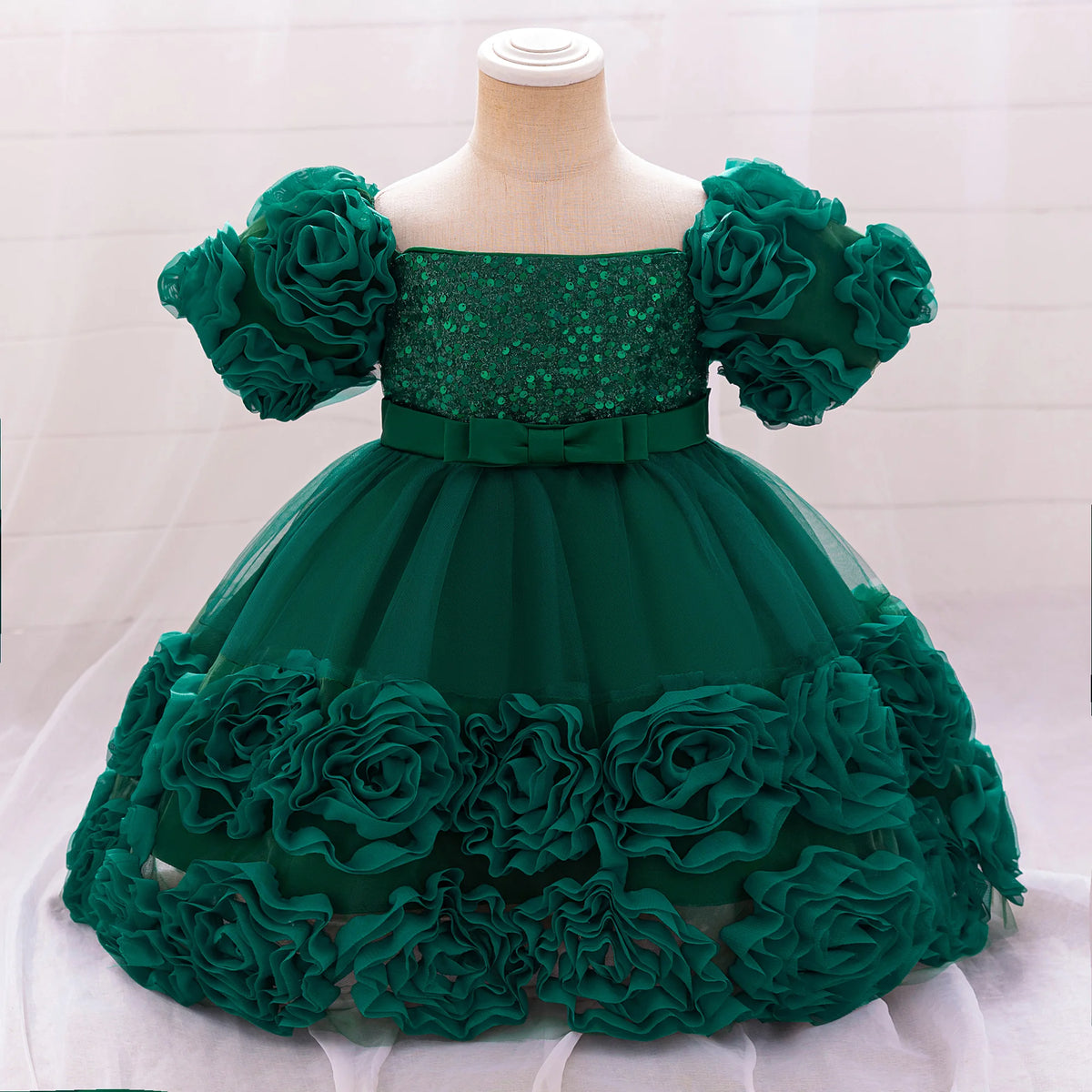 dacron WEDDING DRESS Baby Girl Sequin Flower Dresses Christmas Wedding Lace 1st Birthday Party Dress for Kids Toddler Children Formal Evening Costume