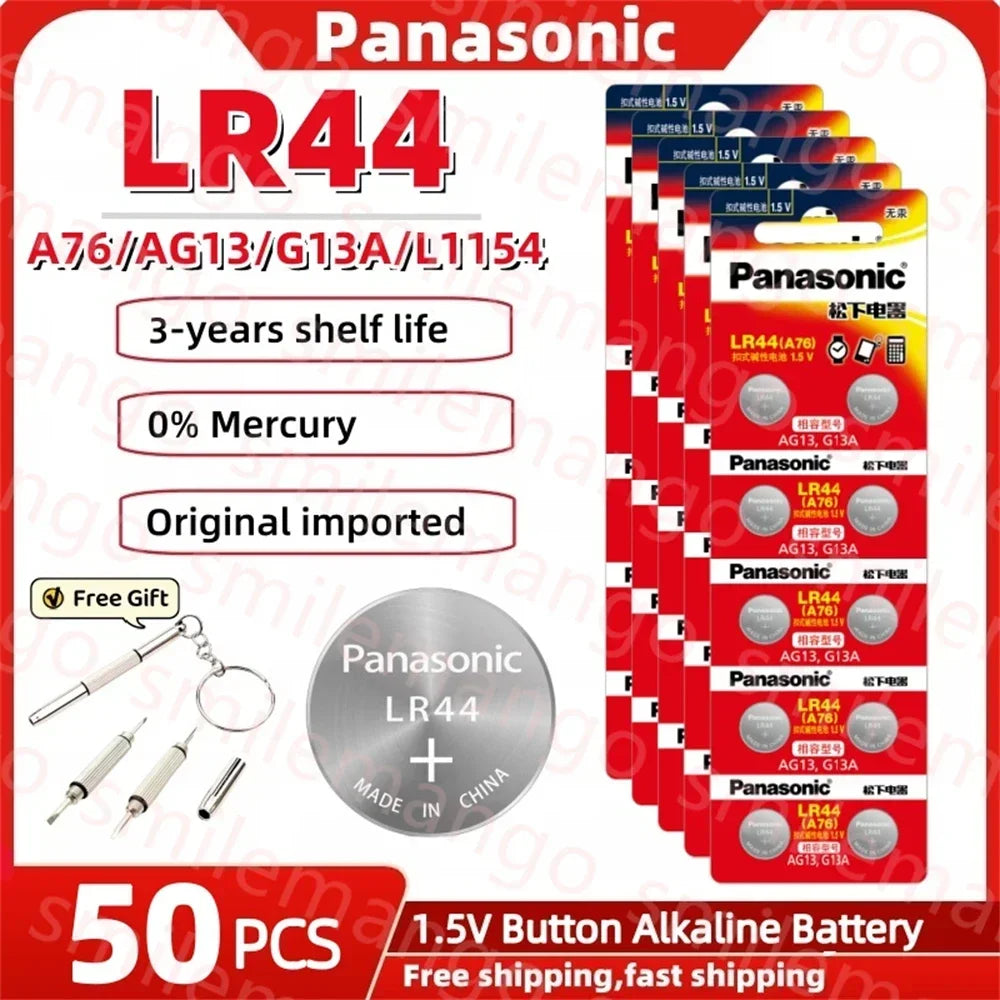GREETING CARDS Panasonic 2-50PCS AG13 battery A76 LR44 357 SR1154 SR44 LR 44 1.5V Alkaline Batteries For Watch Calculator Toy Button Coin Cell