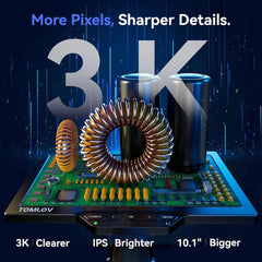 Handheld Video Magnifier TOMLOV TM3K-3D Max 10" Digital Soldering Microscope 2000X Magnetic Dual Lens 3K Video Coin Microscopio with Flex Arm Repair Mat