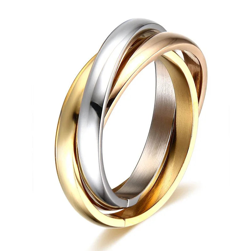 stainless steel pandanat Stainless Steel Interlocked Triple Ring for Women Multi Color Wedding Band Bague Three in One