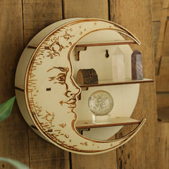 crystal display Crystal Display Wooden Shelf Moon Face Hanging Wall Jewelry Holder Bohemian Home Decor Floating Stand Shelves Room Decoration